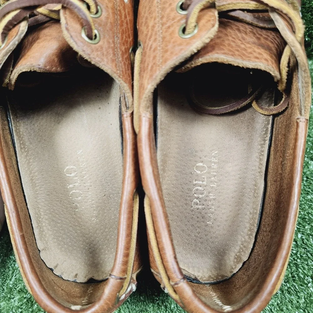Polo Ralph Lauren Bienne Brown Leather Casual Boat Shoes Mens Size 10 D